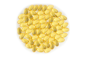 Capsules fish oil with selective focus isolate on white background