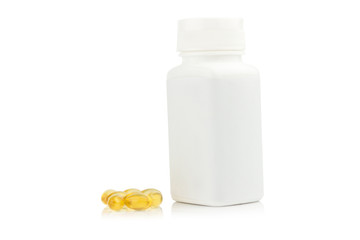 Capsules fish oil with selective focus isolate on white background