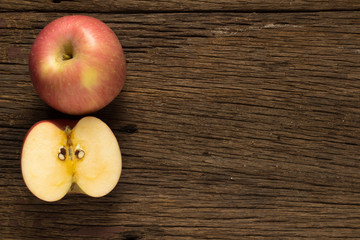 apple on old wooden. morning