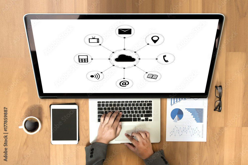 Poster cloud computing diagram network data storage technology service
