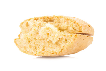 coconut flavor cookie cake with cream filling isolated on white background. bite