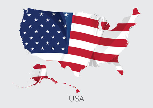 Map Of USA With Flag