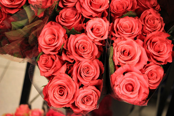 Heap of red roses in a retail market for sell