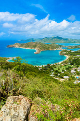 View of English Harbor from Shirley Heights, Antigua, paradise bay at tropical island in the Caribbean Sea