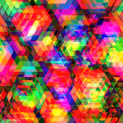 Colorful hexagon polygon and seamless background.