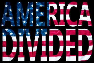 america divided bold letters with american flag in the background - 177863876