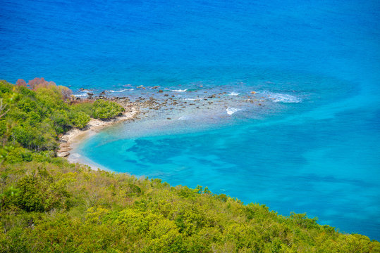 View of English Harbor from Shirley Heights, Antigua, paradise bay at tropical island in the Caribbean Sea
