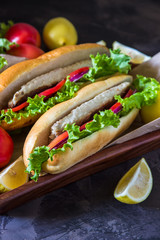Sandwich with fried fish and vegetables. Balik ekmek - turkish fast food