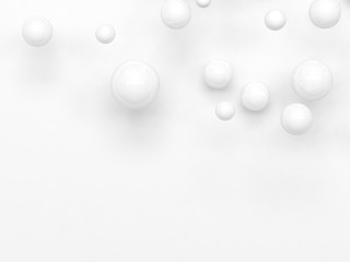 3d abstract background with many white sphere ball floating minimal white background below space 3d rendering