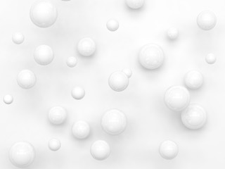 3d rendering abstract background with many white sphere ball floating minimal white background