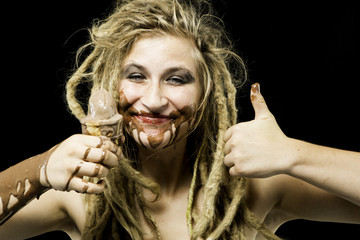Young Woman with Dreadlocks and an Icecream