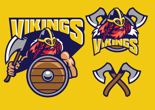 viking mascot set with axes amd shield
