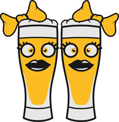 2 freundinnen team paar pärchen schwestern zwillinge madame frau weiblich hübsch schön girl glas saufen logo design bier krug oktoberfest trinken feiern party alkohol flasche