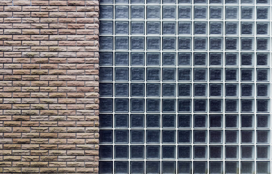 Wall of red brick and window of glasses in grid