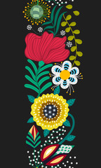 Obrazy  Kwiatowy wzór. Ręcznie rysowane kreatywne kwiaty w stylu ludowym. Kolorowe tło artystyczne. Streszczenie zioła. Może być stosowany do tapet, tekstyliów, haftów, kartek, okładek. Wektor, eps10