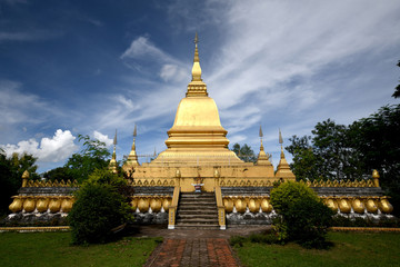 Fototapeta premium Phuthat Stupa at Vat Phuthat on the top of the hill in the center of Meuang Xay town.