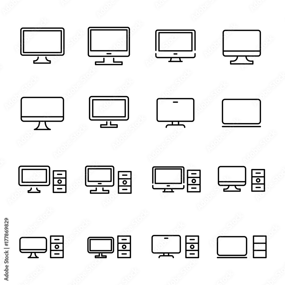 Poster simple collection of computer related line icons.