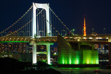 レインボーブリッジと東京タワー　夜景