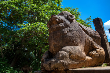 Lion sculptures of Polonnaruwa in Sri Lanka