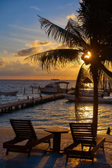 Fototapeta na wymiar Riviera Maya sunrise beach hammocks