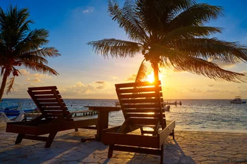 Poster Riviera Maya sunrise beach hammocks © lunamarina