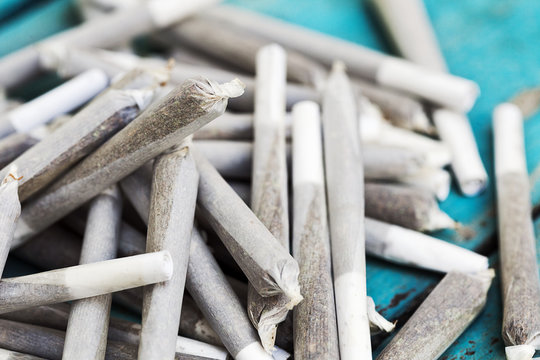 Marijuana Joints in a Pile - Close-Up