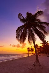 Keuken spatwand met foto Tulum beach sunset palm tree Riviera Maya © lunamarina