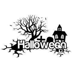 Halloween vector illustration with house,trees and grave