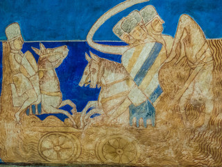The transition of the Red Sea with soldiers and horses. Faro and his men are drowning. A medieval fresco © Stig Alenas
