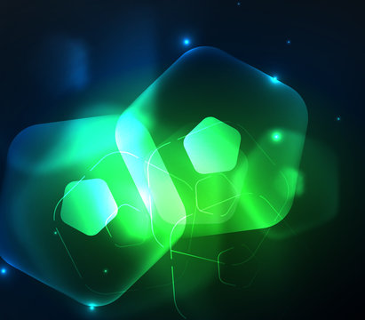 Glowing glass transparent pentagans, geometric abstract digital background
