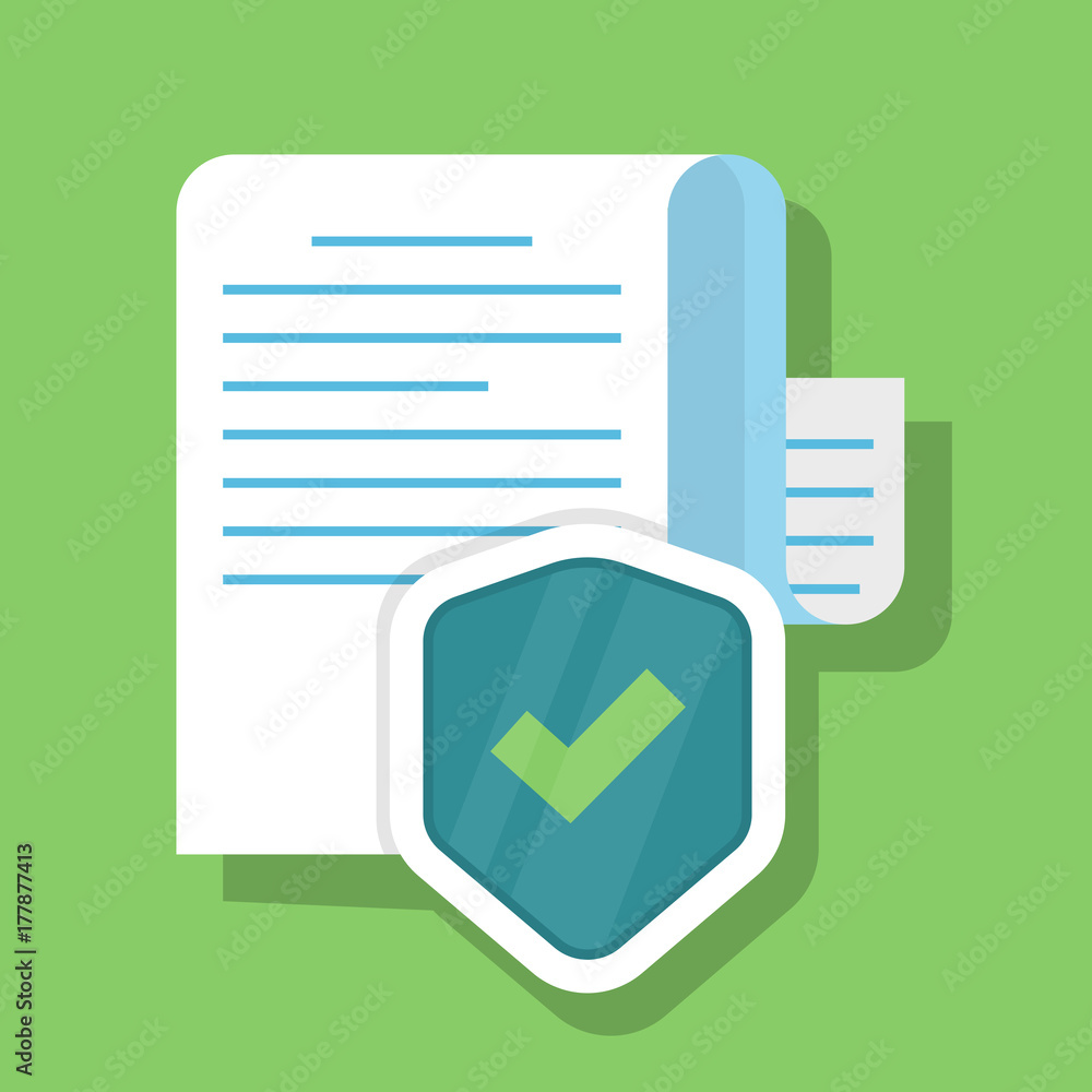 Poster protected document. concept of information security. picture of a shield on top of a paper document.