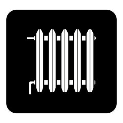 Vector icon of radiator, battery for room heating. Vector white illustration on black background