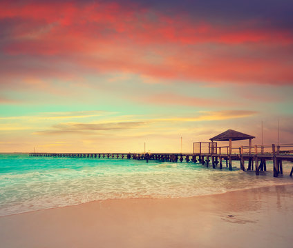 Cancun Caracol beach sunset in Mexico © lunamarina
