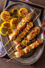 Chicken kebab on skewers with peppers