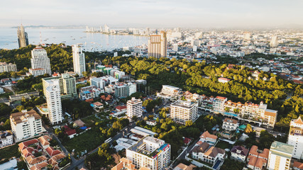 Aerial landscape view of Pattaya city in Thaland