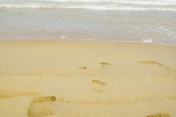 Human footsteps heading to the beach