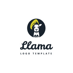 Lama with hair, male on the side, logo