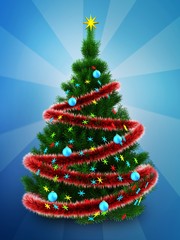3d dark green Christmas tree over blue