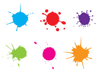 Vector Color paint splatter.splash set.Vector illustration. blue  red  green  pink  orange color