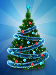 3d dark green Christmas tree over blue
