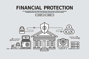 Obraz premium Flat line vector editable graphic illustration, business finance concept, financial protection