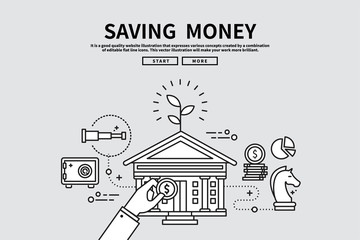 Flat line vector editable graphic illustration, business finance concept, saving money