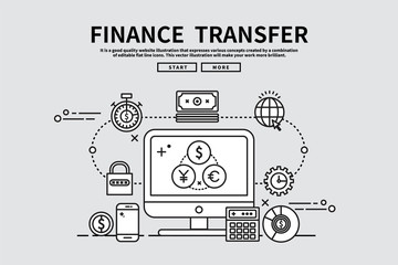 Flat line vector editable graphic illustration, business finance concept, Global financial