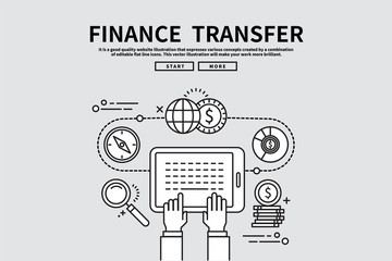 Flat line vector editable graphic illustration, business finance concept, finance  transfer