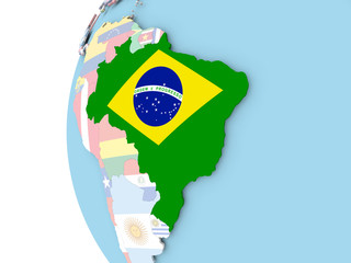 Flag of Brazil on political globe