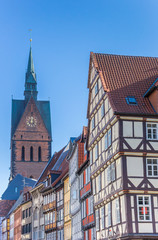 Obraz premium Half-timbered houses and church tower in Hannover