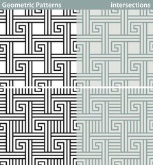 Geometric patterns, pleats. Four seamless patterns with geometric motifs.