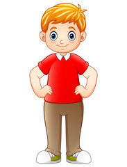 Cartoon boy standing and holding hands on hips