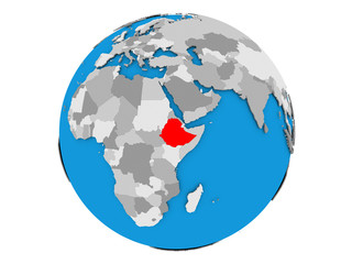 Ethiopia on globe isolated