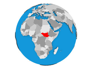 South Sudan on globe isolated